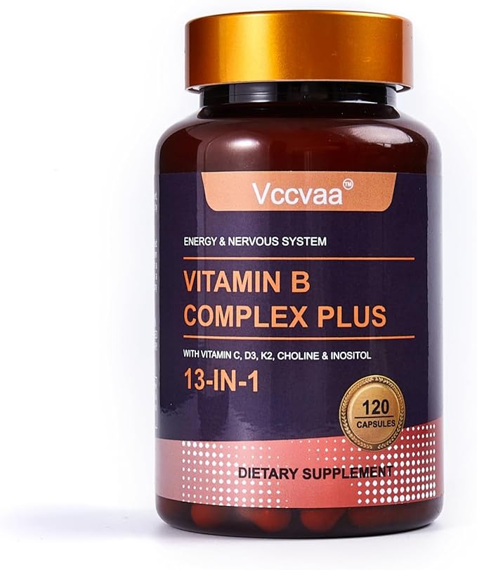 13-in-1 Vitamin B Complex Plus with Biotin, Inositol, Folate, B12, C, D3, K2 – Energy, Nerve & Immune Support for Men & Women – Vegan, Non-GMO, 120 Capsules
