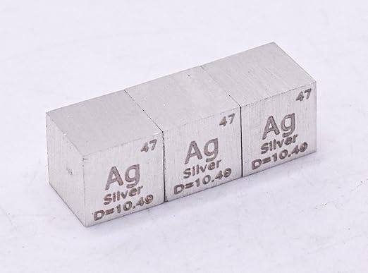 0.39" 10mm Silver Argentum Metal Cube Ag up to 99.9% Pure Periodic Table Element Engraved Density Collection Science Education Display Block Cube + Acrylic Case Box - 1PC