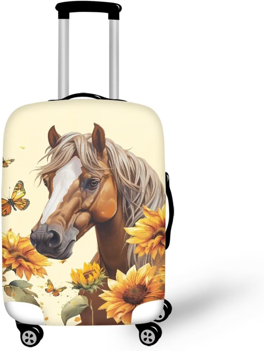 Horse Luggage Cover Universal Zip Suitcase Covers Elastic Spandex Fabric Baggage Cover Protector Butterfly Luggage Covers for Suitcase Non-Slip Baggage Case Covers(Sunflower), 22-25 Inch