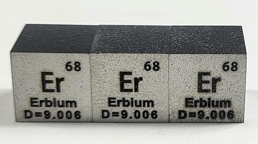 0.39" 10mm Erbium Metal Cube Er up to 99.9% Pure Periodic Table Element Engraved Density Collection Science Education Display Block Cube + Acrylic Case Box - 1PC