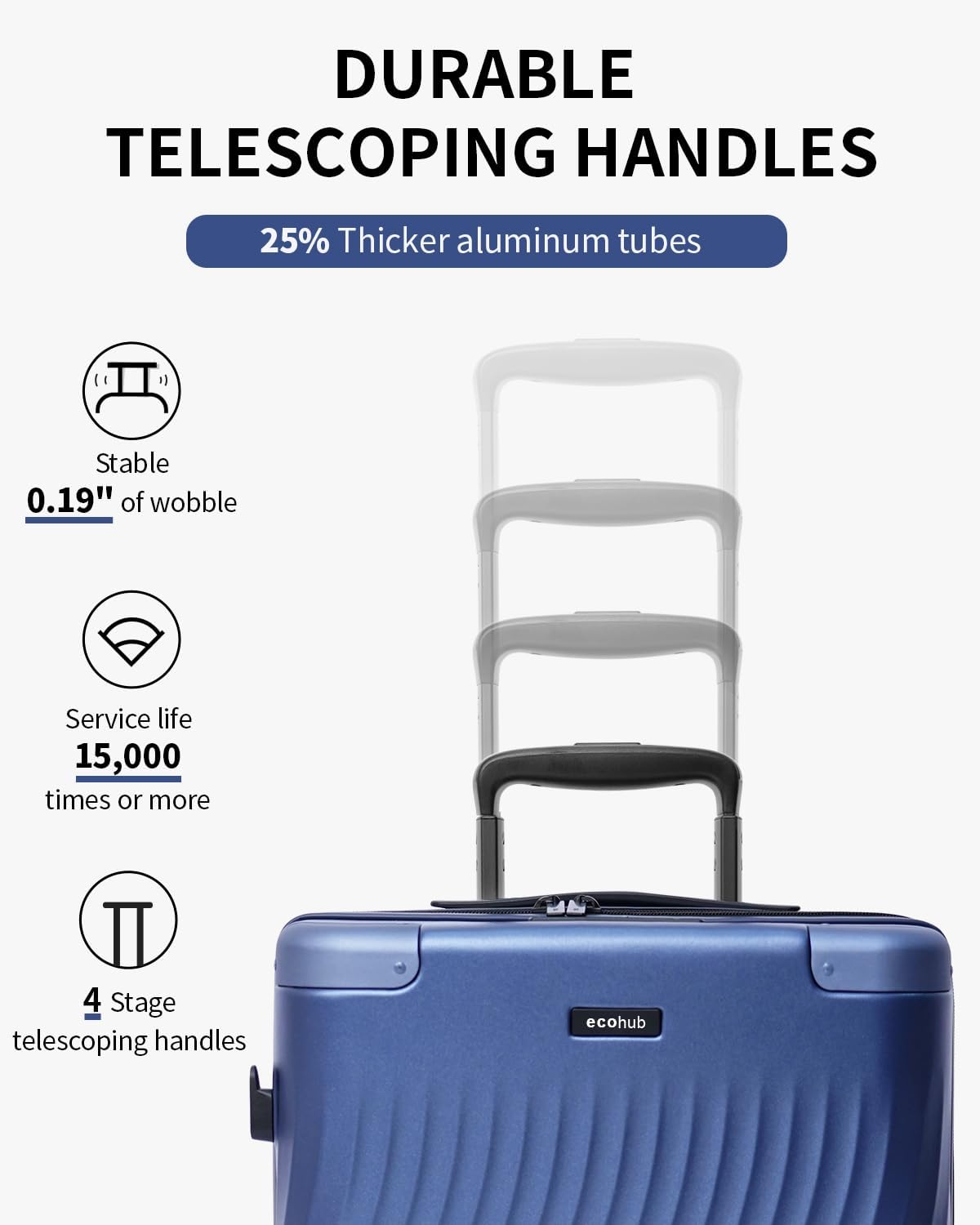 ECOHUB Hardside Expandable Carry On Luggage, Recycled PC 24" Rolling Luggage 26x16x11 Airline Approved with Spinner Wheels & TSA Lock, Lightweight Hardshell Travel Suitcase, 24inch Carry-on Blue