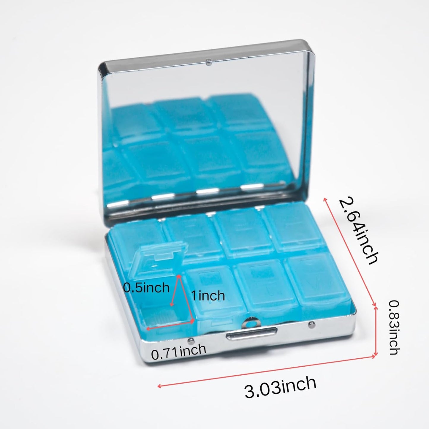 Cute and Portable Metal Pill Organizer – 8 Compartments, Elegant Chrome Finish, Ideal for Travel and Daily Use (Witch's Powders Vintage)
