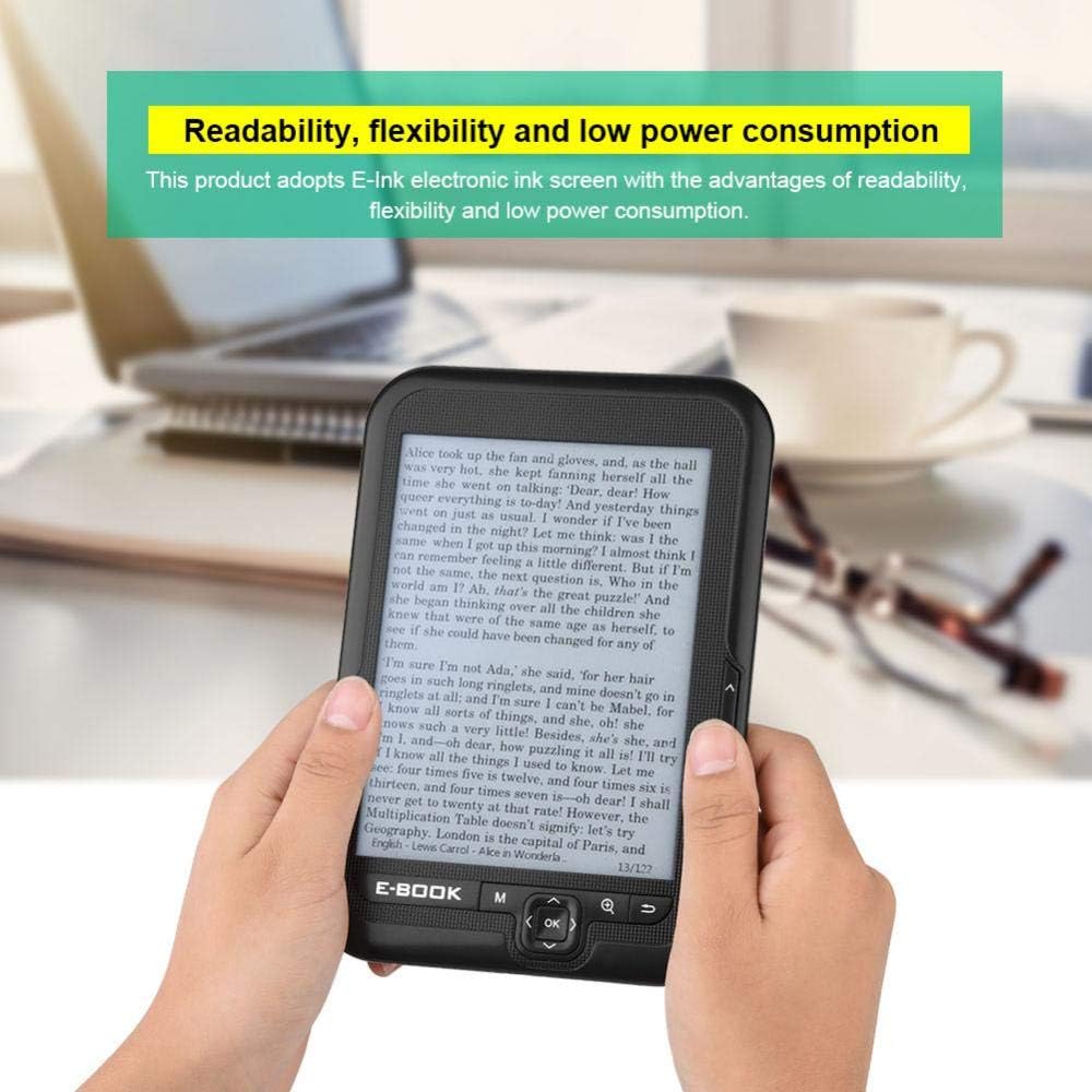 E-Reader, 6 inch E‑Book Reader with E‑Ink Screen, 1024 x 768 Resolution Display 300DPI Electronic Paper Book with Blue Cover, E-Paper Supports TF Card for Adult, Kids(Black 2)