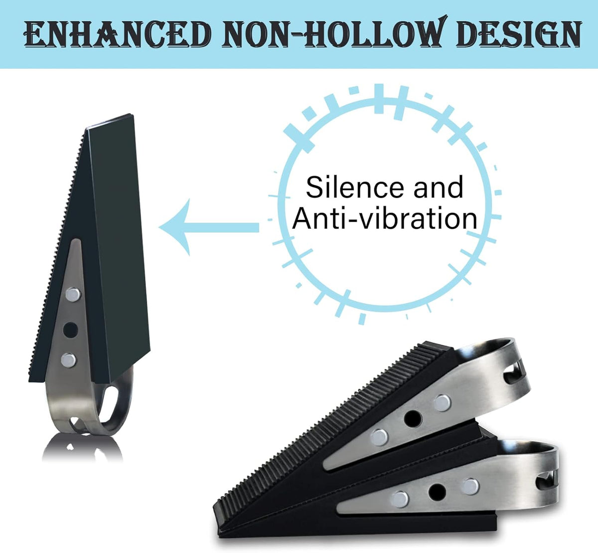 Shackcom Door Stopper, 2 Pack Black Heavy Duty Wedge That Holds Doors Firmly and Doesn’t Budge, Made of Rubber and Stainless Steel, Works on All Floor Surfaces, with Hanger which Easy to Storage
