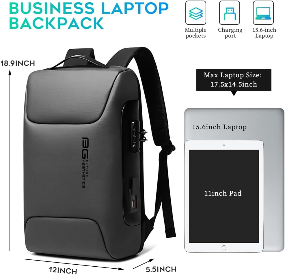 BANGE Anti Theft Backpack,Business Backpacks with USB Charging Port, Slim Laptop Back Pack Fit for 15.6 INCH,Men Travel Backpack with Water Bottle Holder for Men and Women…