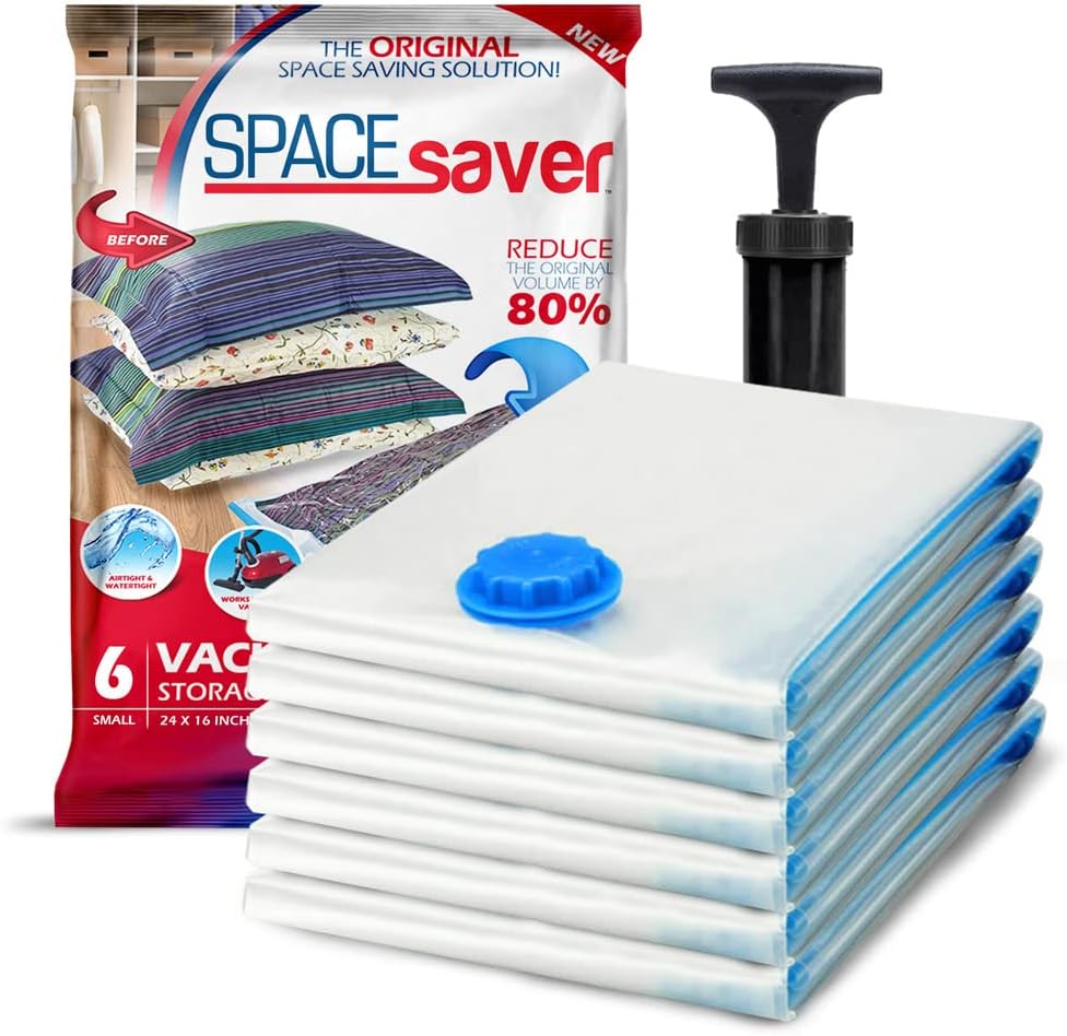 6 Pack Small Vacuum Storage Bags for Comforters, Blankets & Clothes – Vacuum Sealed Compression Bags with Hand Pump – Space Saver Storage Bags for Bedding, Moving, Travel & Organization