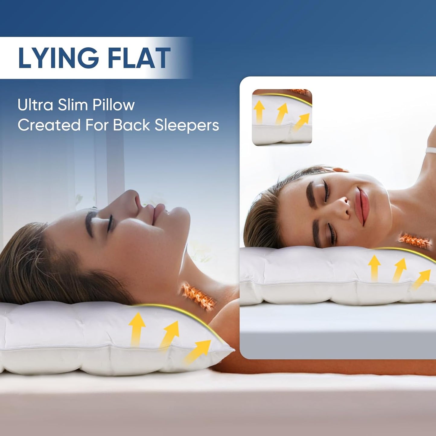 MINUPWELL Ultra Flat Pillows for Sleeping Thin, 7D High Support 2.5 inch Height Ultra Thin Pillows,Slim Bed Pillows for Stomach Sleeper,King Size -18x36 in
