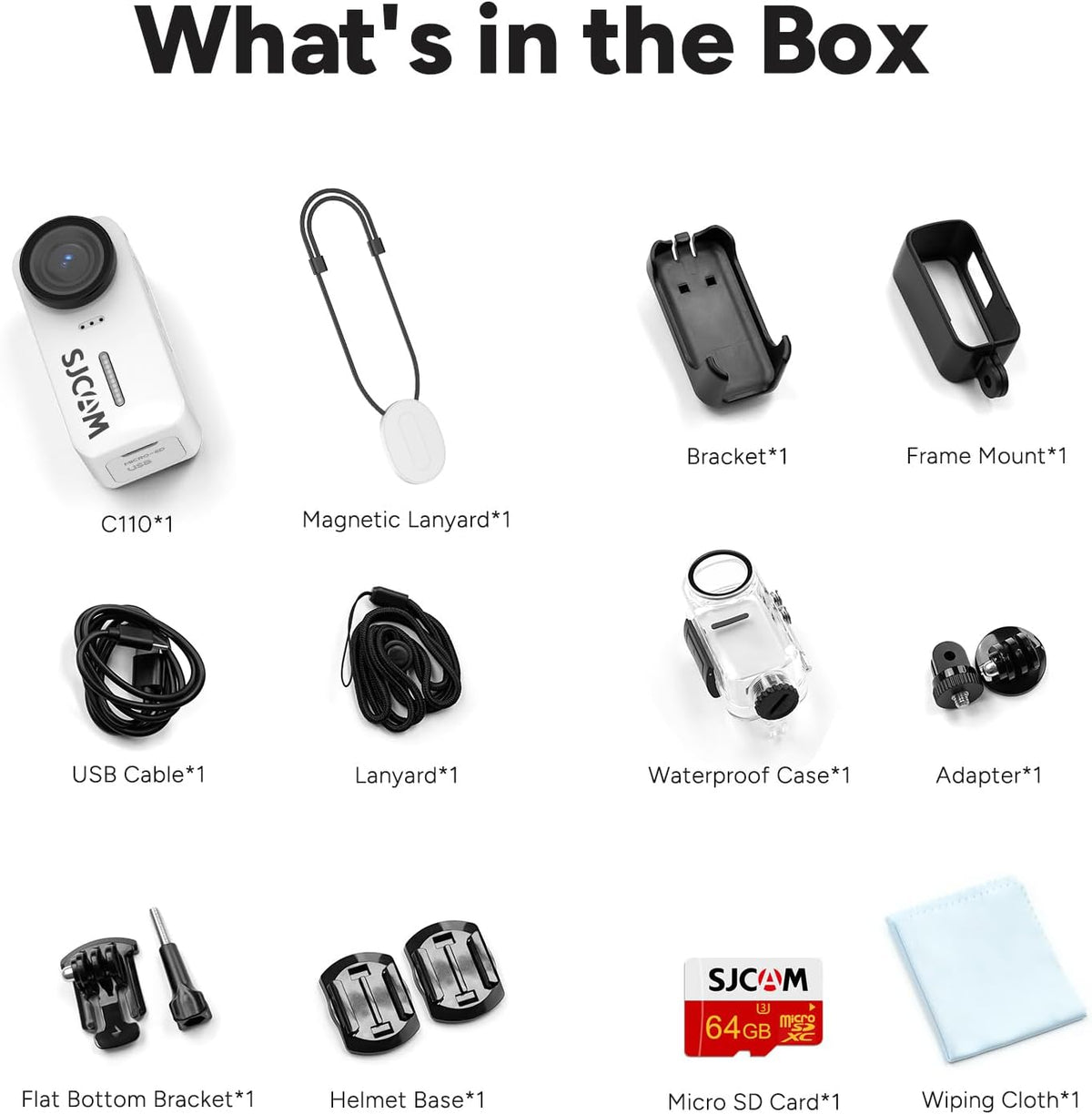 SJCAM C110Plus Magnetic Combo,4K POV Action Camera with Stabilization of 6-Axis,170° FOV,Mini Body Cam, Waterproof,Wearable,Portable POV,Built-in Spkr & Mic for Vlogging, with Helmet Mount Kits,White