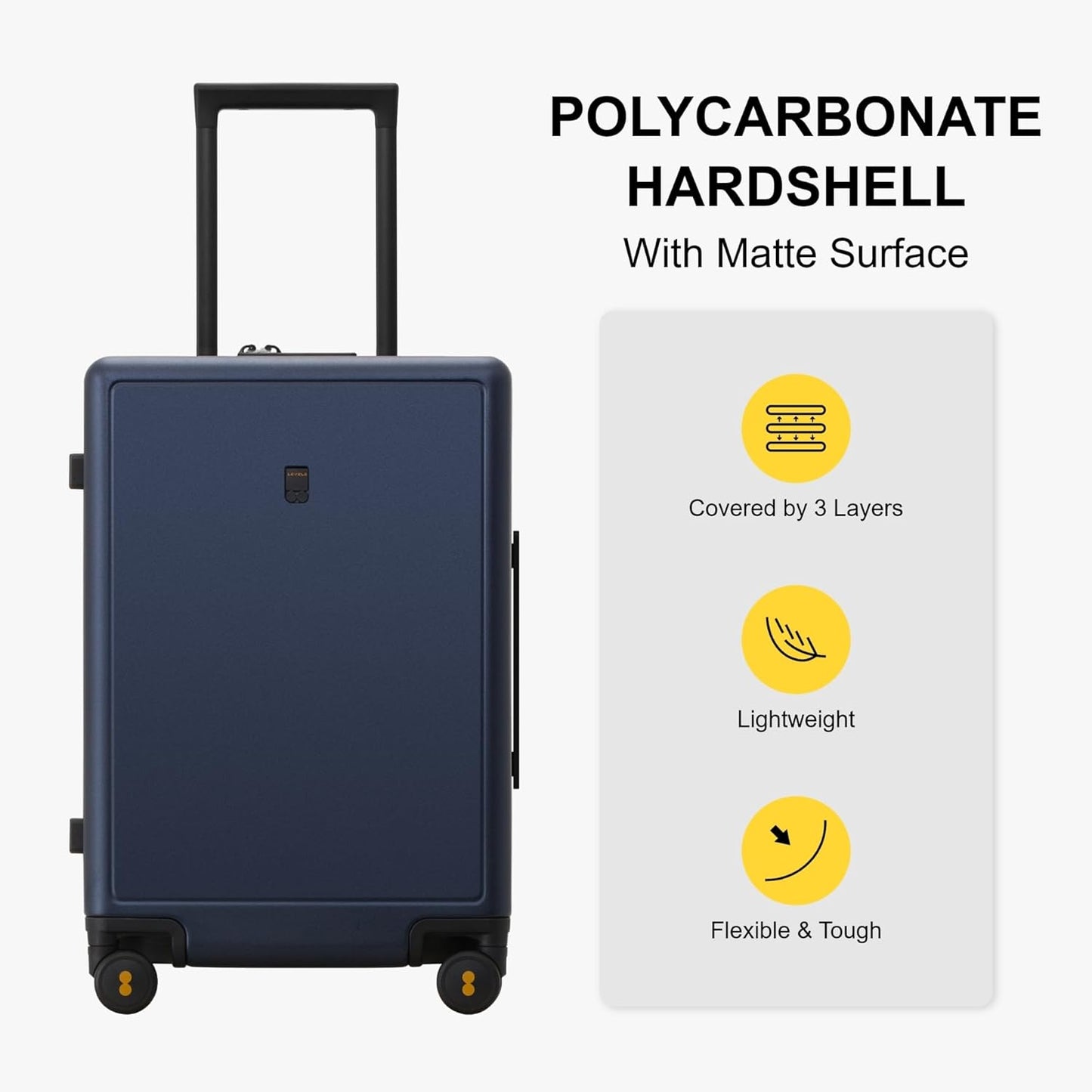 LEVEL8 Elegance Carry-on Suitcase, 20 Inch Carry on Luggage, Hardside Large Suitcases with Wheels, Tavel Bag with Tsa Lock, Navy Blue