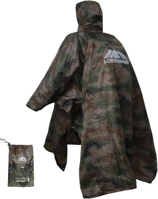 longsinger Rain Poncho for Adult, Waterproof Rain Poncho with Hood and Sleeve, Ideal for Hiking, Hunting, Camping