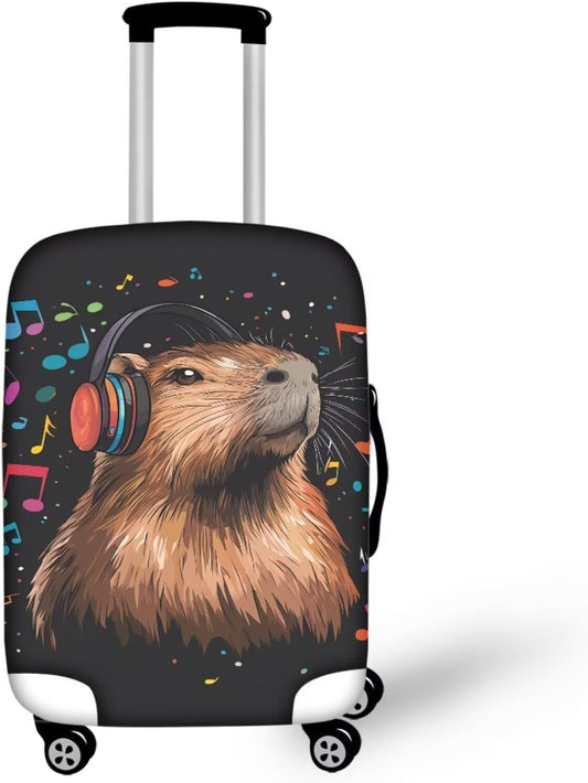 Capybara Luggage Cover Fits 30-32 Inch Luggage Anti-Scratch Spandex Zipper Suitcase Cover Protector Washable Stretchable Travel Baggage Case Cute Travel Essential, Music Note, Size XL