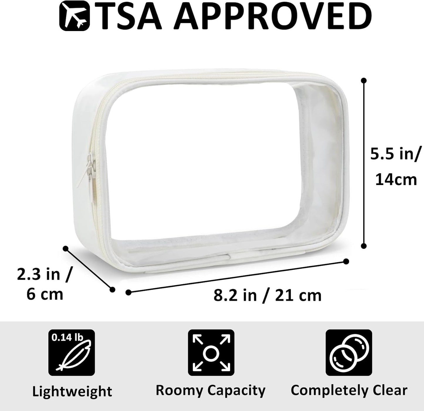 Moyad TSA Approved Clear Toiletry Bag, 2 Pack Quart Size 3-1-1 Liquids Pouch for Travel, Transparent Makeup & Cosmetic Organizer for Women Men, Beige
