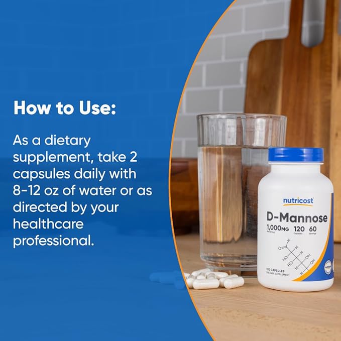 Nutricost D-Mannose 1000mg Per Serving, 120 Capsules - 500mg Per Capsule, Urinary Tract Health, Non-GMO and Gluten Free