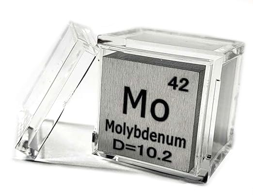 1" 25.4mm Molybdenum Metal Cube Mo up to 99.9% Pure Periodic Table Element Engraved Density Collection Science Education Display Block Cube + Acrylic Case Box - 1PC