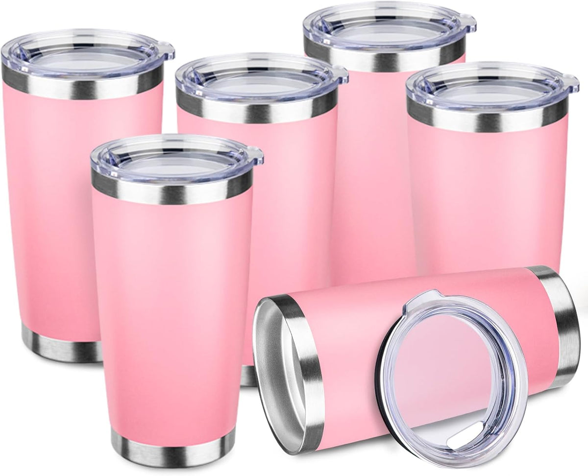 StarSpeed 20oz Tumbler Bulk with Lid, Stainless Steel Insulated Tumblers Double Wall Vacuum Insulated Travel Mug, Powder Coated Coffee Cups for Hot and Cold Drinks(Lght Pink,6)