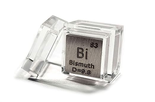 0.39" 10mm Bismuth Metal Cube Bi up to 99.9% Pure Periodic Table Element Engraved Density Collection Science Education Display Block Cube + Acrylic Case Box - 1PC