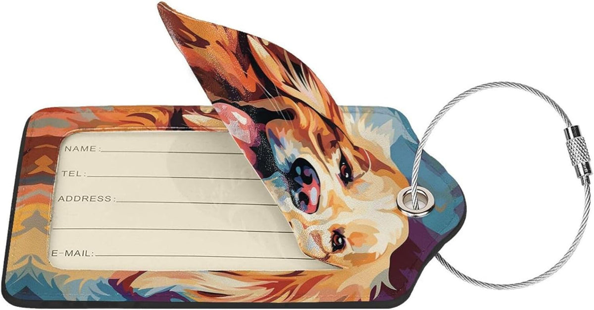 Dog Leather Luggage Tag with Stainless Steel Ring, Fun Name Id Card Cover Travel Bag Tag Set, Suitable for Travel Bag Luggage Women Men 4 PCS