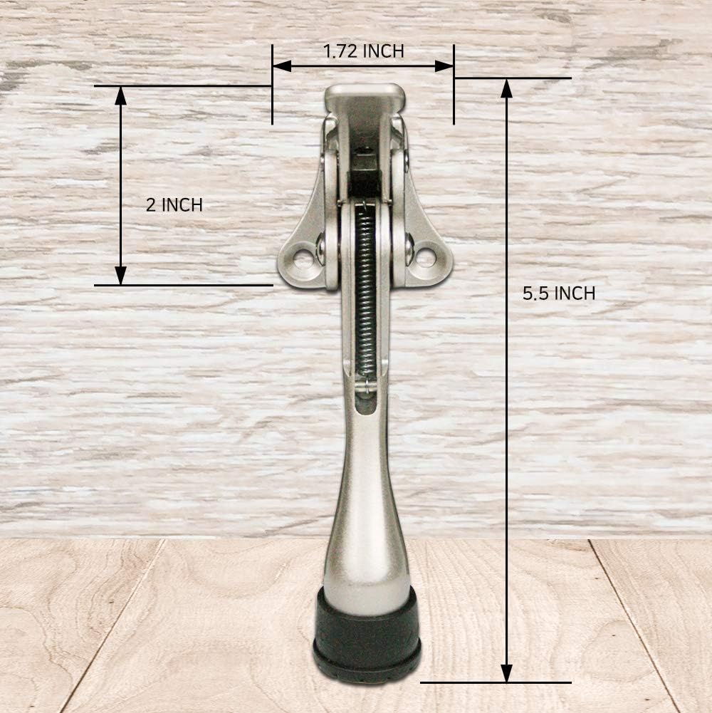 Door Stopper, One-Touch semi-Automatic Metal Door Stopper, with Non-Slip Rubber Tip for Wood, Concrete, Tiled, and Carpeted Floors (4inch x 2pack, Satin Nickel)