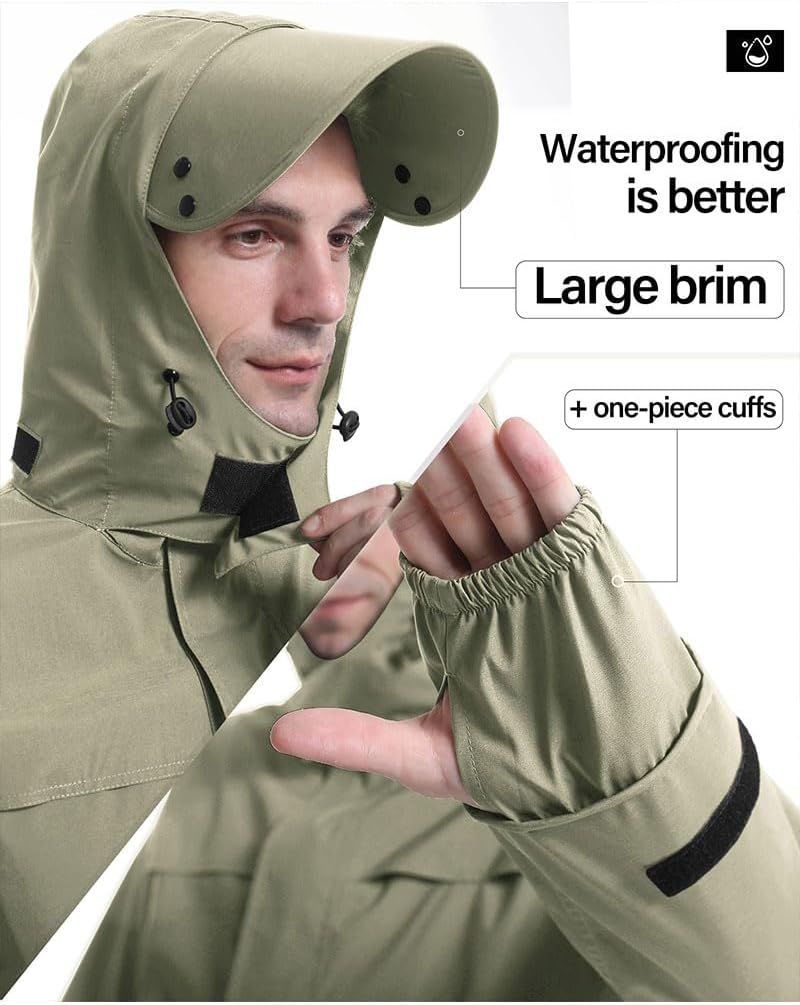 iCreek Rain Suit Waterproof Jacket with Pants 2 Pieces Breathable Lightweight Packable Raincoat with Hooded Rain Gear Unisex