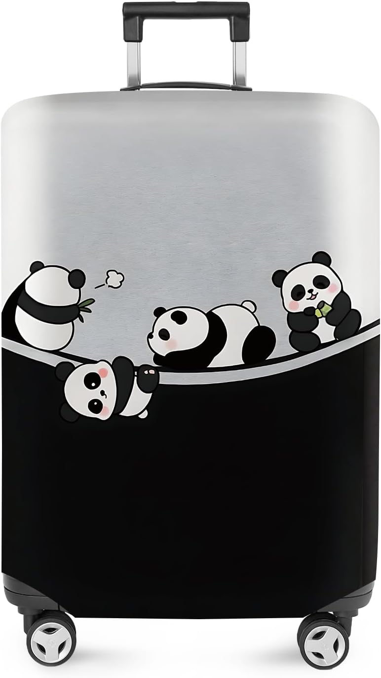 ANNA QUEEN Panda Family Luggage Cover, Cute Panda Design Suitcase Protector, Stretchable Washable Travel Sleeve for 32-34 Inch Luggage