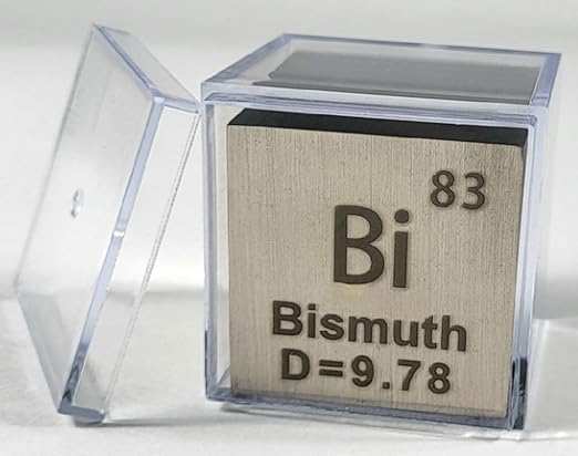 1.5" 38.1mm Bismuth Metal Cube Bi up to 99.9% Pure Periodic Table Element Engraved Density Collection Science Education Display Block Cube + Acrylic Case Box - 1PC