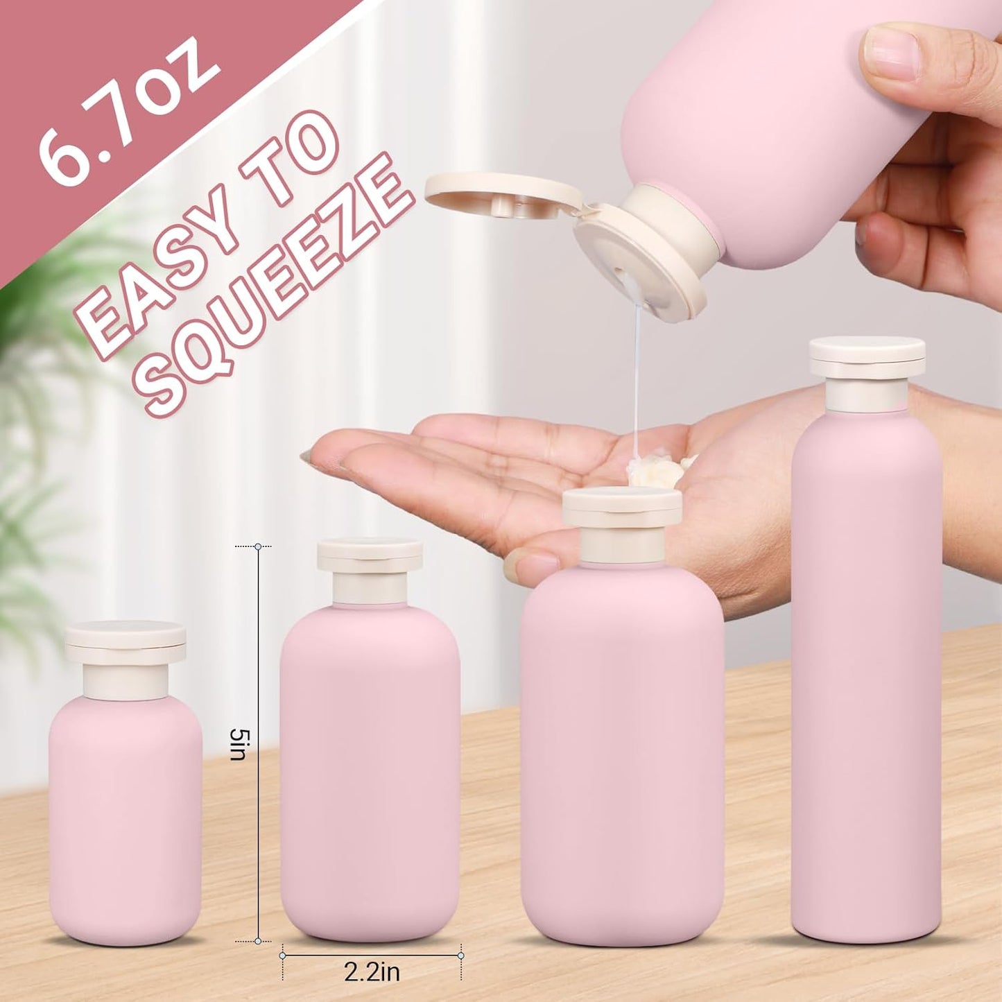 ASEVAT 6.7oz 4Pcs Plastic Refillable Travel Shampoo & Conditioner Bottles With Flip Cap