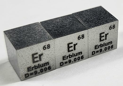0.39" 10mm Erbium Metal Cube Er up to 99.9% Pure Periodic Table Element Engraved Density Collection Science Education Display Block Cube + Acrylic Case Box - 1PC