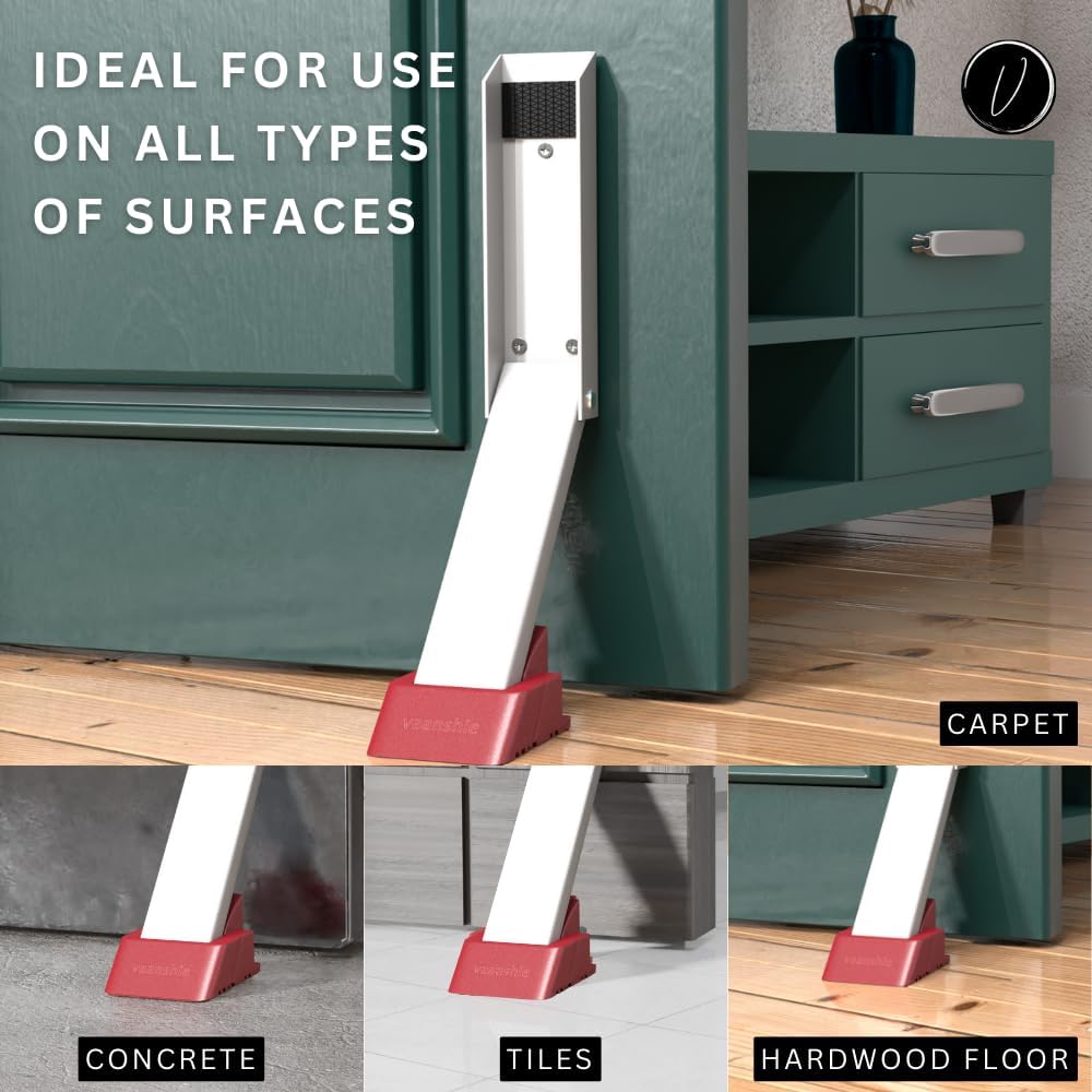 Door Stop, No Drill Door Stoppers - Kickdown Doorstop for Home, Glass Doors, & Outdoors, Easy to Install Doors with Self Adhesive Door Stopper, No Screw Flip Down Portable Door Stopper - White