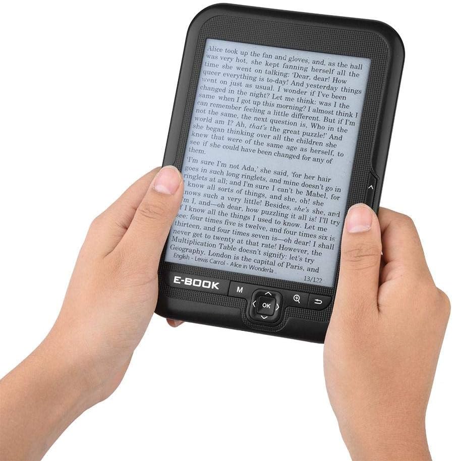 E-Reader, 6 inch E‑Book Reader with E‑Ink Screen, 1024 x 768 Resolution Display 300DPI Electronic Paper Book with Blue Cover, E-Paper Supports TF Card for Adult, Kids(Black 2)