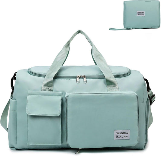 Multipurpose 20L Foldable Duffel Bag Gym Yoga Bag Carry-On Shopping Sack Travel Organizer Cabin Bag Sundry Package Wet&Dry Compartment (Green)