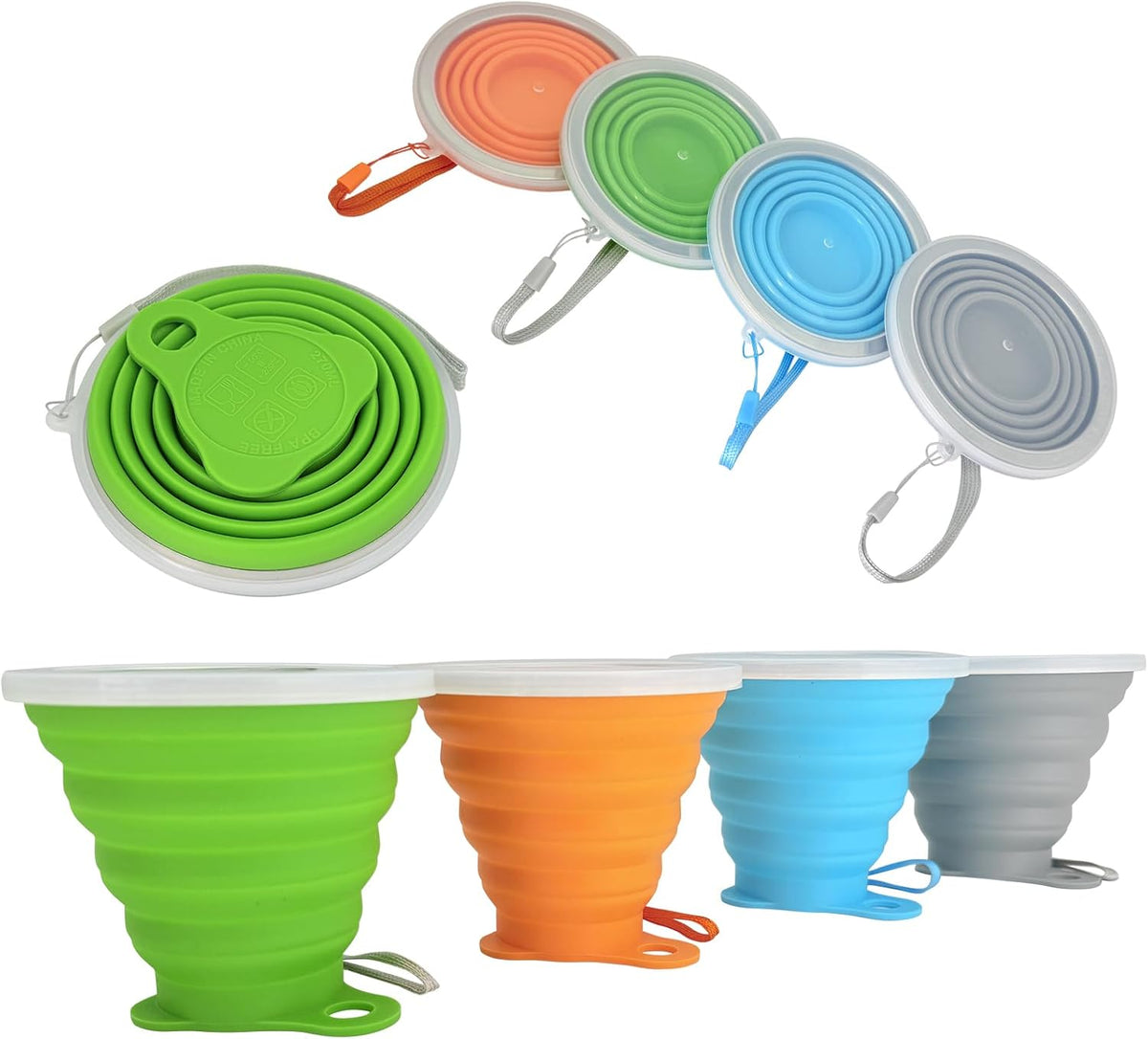 Guyuyii 4 Pack Collapsible Cup - Silicone Drinking Mug with Lids - Collapsible Cups for Traveling, Camping, Backpacking, On The Go, Everyday Use