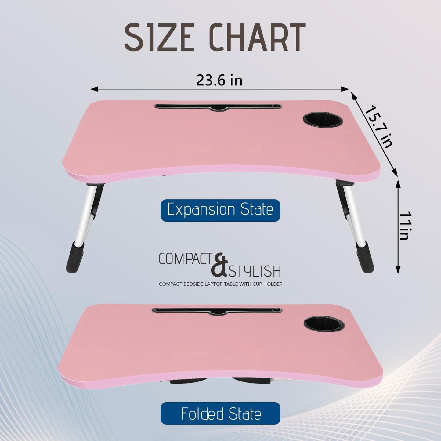 2-Pack Large Lap Desk for Bed & Sofa with Cup Holder & Foldable Legs Laptop Table, Breakfast Serving Tray, Tablet Phone Groove, Foldable Legs