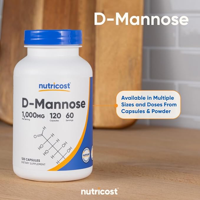 Nutricost D-Mannose 1000mg Per Serving, 120 Capsules - 500mg Per Capsule, Urinary Tract Health, Non-GMO and Gluten Free