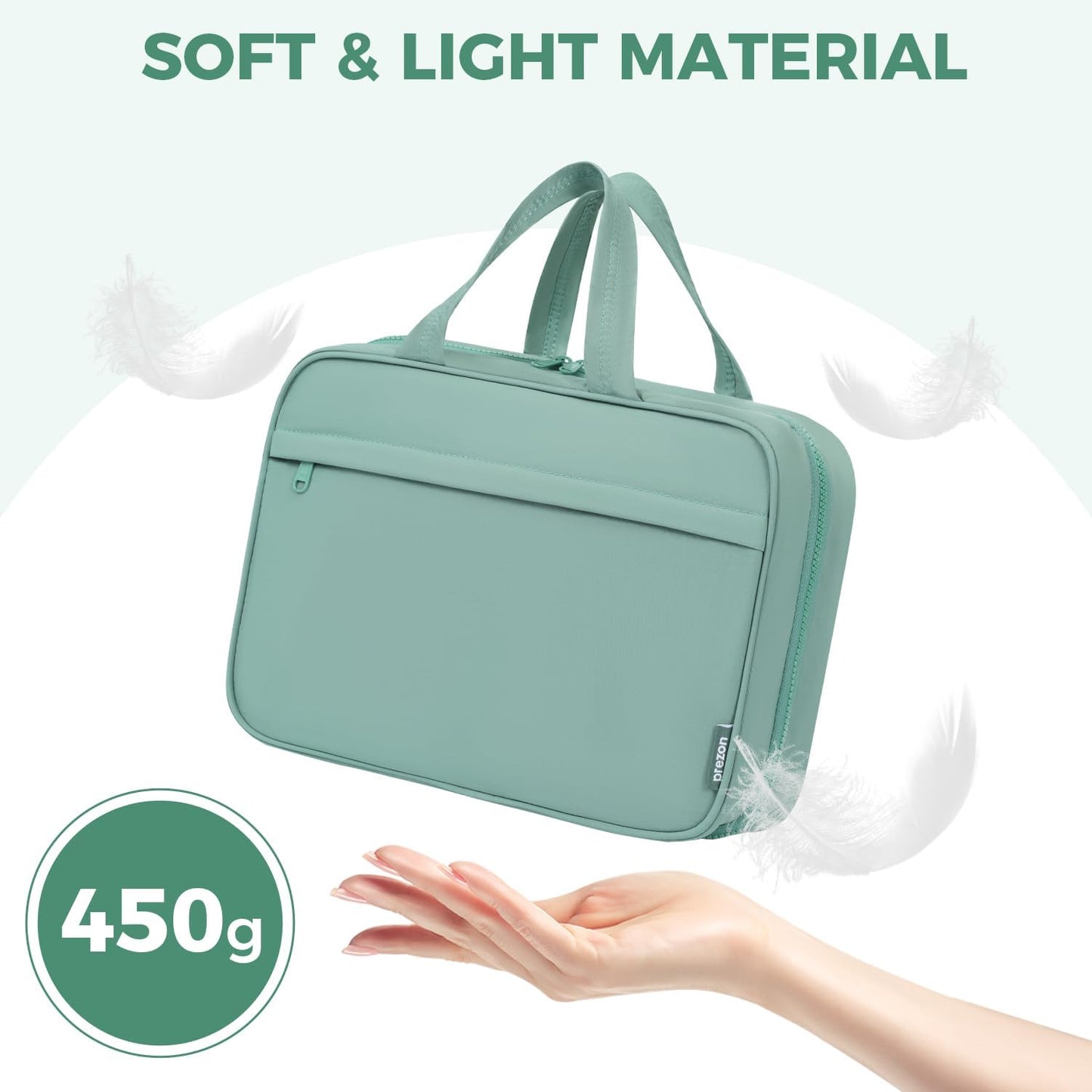 Toiletry Bag For women,Portable Hanging Organizer,4 Leakproof Compartment for full-sized Conditioner, Brushes Set, Makeup Accessories,Visible and easy to access.L-mint