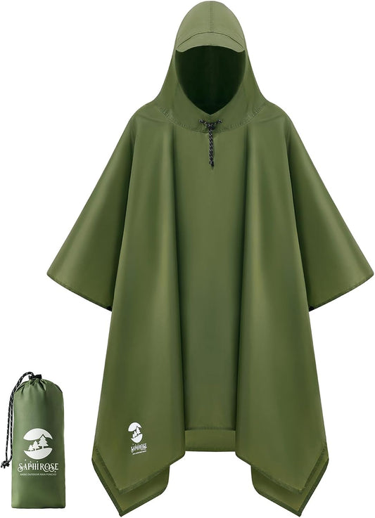 SaphiRose Hooded Rain Poncho Waterproof Raincoat Jacket for Men Women Adults