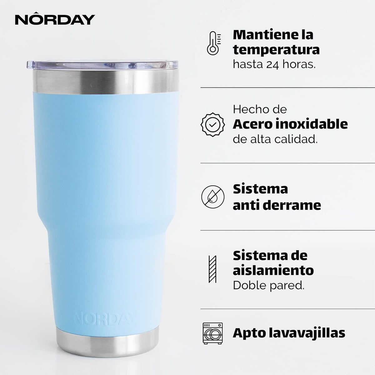NORDAY | Tumbler with Lid - 30oz - Sky Insulated Tumbler - Stainless Steel Tumblers - Double Wall Vacuum Insulated Travel Coffee Mug for Car Cup Holder - Keeps Temperature for 24hr - Anti Spill Lid
