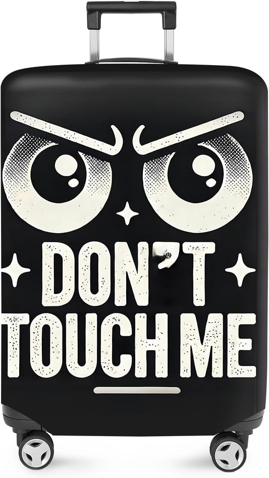 ANNA QUEEN Funny “Don’t Touch Me” Luggage Cover, Bold Black Suitcase Protector with Angry Eyes Design, Stretchable, Washable Travel Cover for 32-34 Inch Luggage