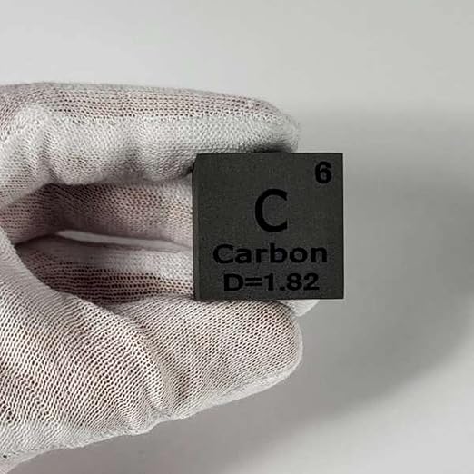 1" 25.4mm Carbon Cube C up to 99.9% Pure Periodic Table Element Engraved Density Collection Science Education Display Block Cube + Acrylic Case Box - 1PC