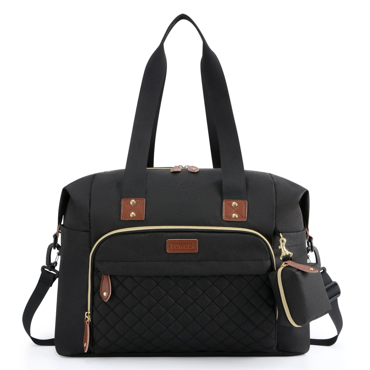 Tuwubi Diaper Bag Tote,Baby Diaper Bag with Pacifier Case Large Travel Diaper Tote Caddy for Mom and Dad Multifunction Large Baby Bag - M-Black