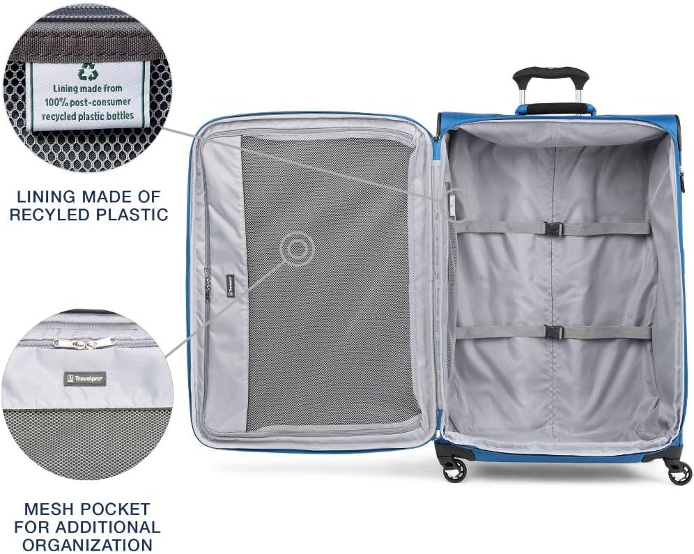 Travelpro Maxlite 5 Softside Expandable Checked Luggage with 4 Spinner Wheels, Lightweight Suitcase, Men and Women, Azure Blue, Checked Large 29-Inch