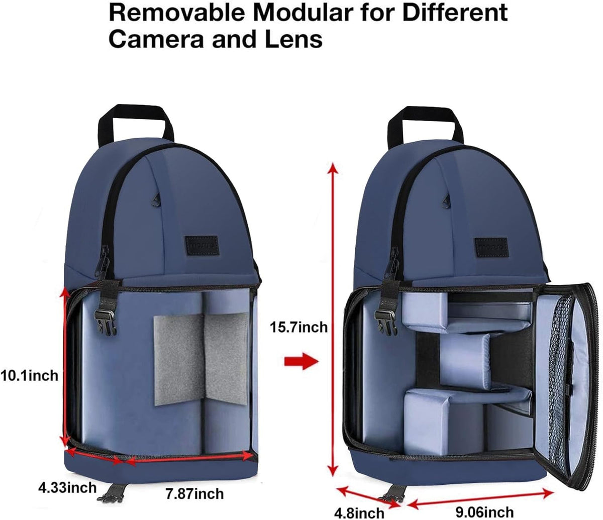 MOSISO Camera Sling Bag, DSLR/SLR/Mirrorless Camera Backpack Case Shockproof Photography Backpack with Tripod Holder & Removable Modular Inserts Compatible with Canon/Nikon/Sony/Fuji