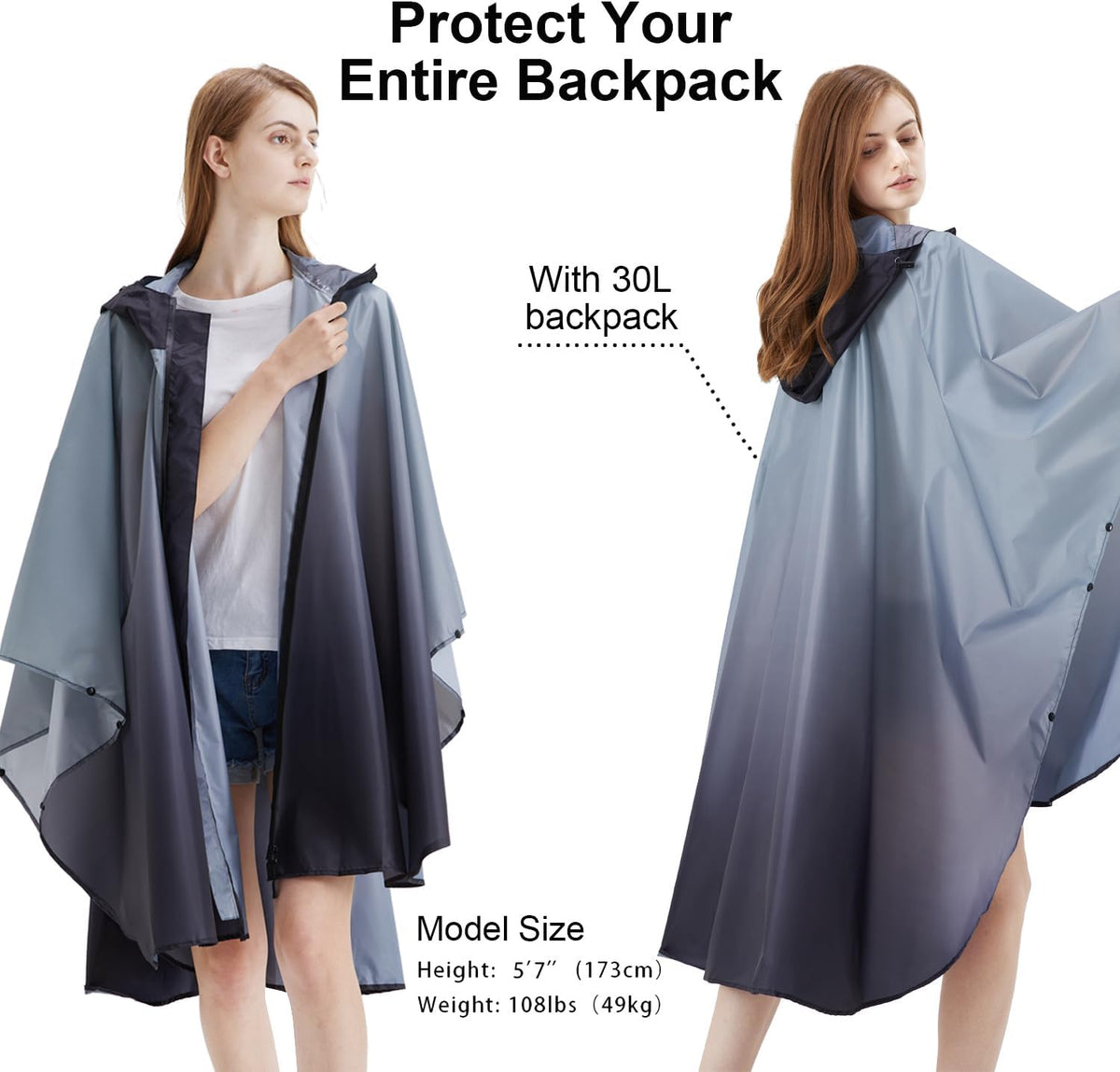 Rain Poncho Jacket Coat Hooded Zipper Style for Women/Men/Adult with Pocket