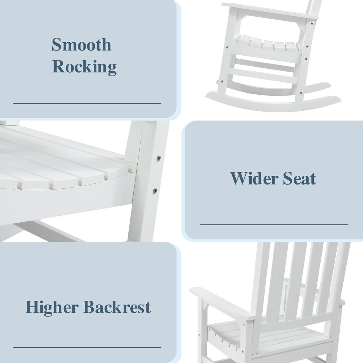 Psilvam Oversized Outdoor Rocking Chair Set of 2, Porch Rocker with 21" Wide Seat and 32" Tall Backrest, Pre-Assembled with Most Components for Effortless Installation (White)