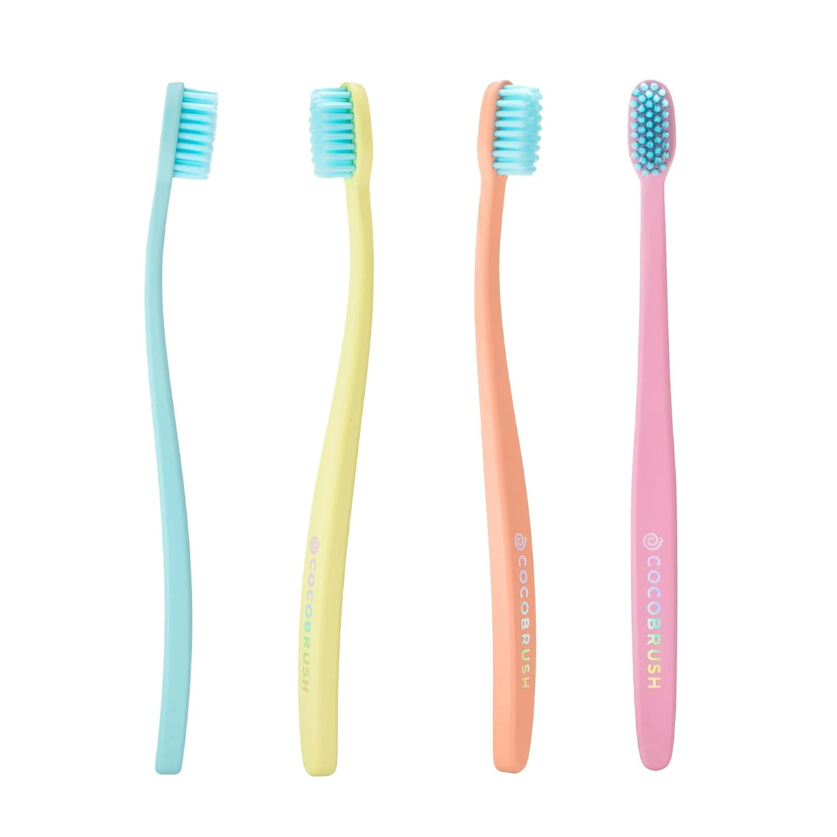 Cocofloss Cocobrush, Ultra-Soft Manual Toothbrush, Dentist-Designed, Gentle on Gums, Made from Recycled Plastic, Rainbow Set, Multipack of 4