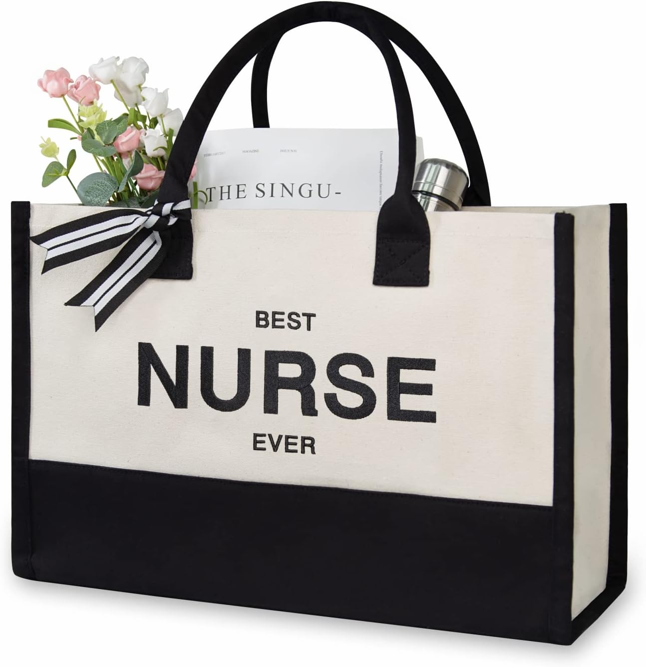 TOPDesign Embroidery Canvas Tote Bag for Women, Appreciation Gifts for Female Nurses, Nicu, Practitioner, Personalized Present Bag, Ideal for Beach, Holiday