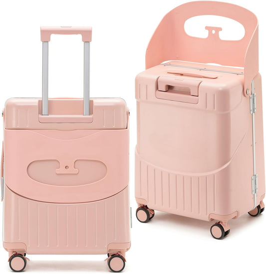 22 Inch Hardside Checked Luggage with Child Seat - 40L Spinner Suitcase W/TSA Lock, Aircraft-Grade ABS+PC Shell & Commercial Wheels for Family Travel