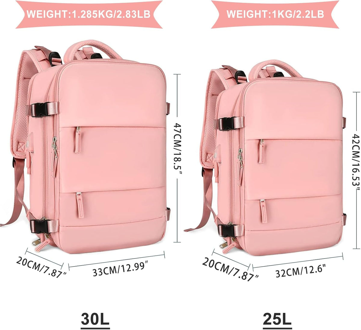 coowoz Large Travel Backpack For Women Men,Carry On Backpack,Hiking Backpack Waterproof Outdoor Sports Rucksack Casual Daypack Travel Essentials Pink