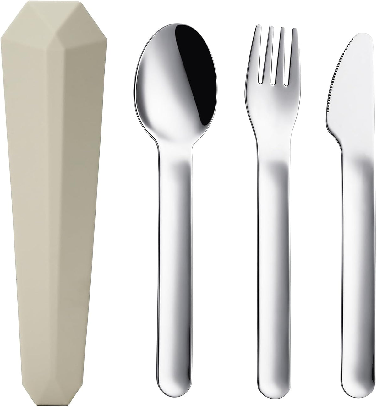 DEVICO Travel Utensils with Case, Reusable Camping Silverware Cutlery, 18/8 Stainless Steel Portable Fork Spoon Knife Set for Lunch Picnic School Workplace (Khaki)
