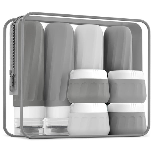 Travel Bottles for Toiletries 8 Pack, Travel Size Toiletries, Tsa Approved Travel Size Containers 3oz, with Travel Essentials Clear Bag, Leak Proof Silicone Squeezable Creams Jars