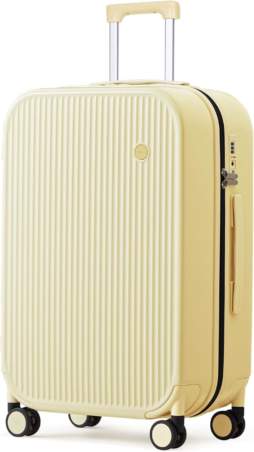 mixi 24 Inch Checked Luggage PC Hardshell Suitcases with Wheels for Travel Woman Men, Lark Yellow